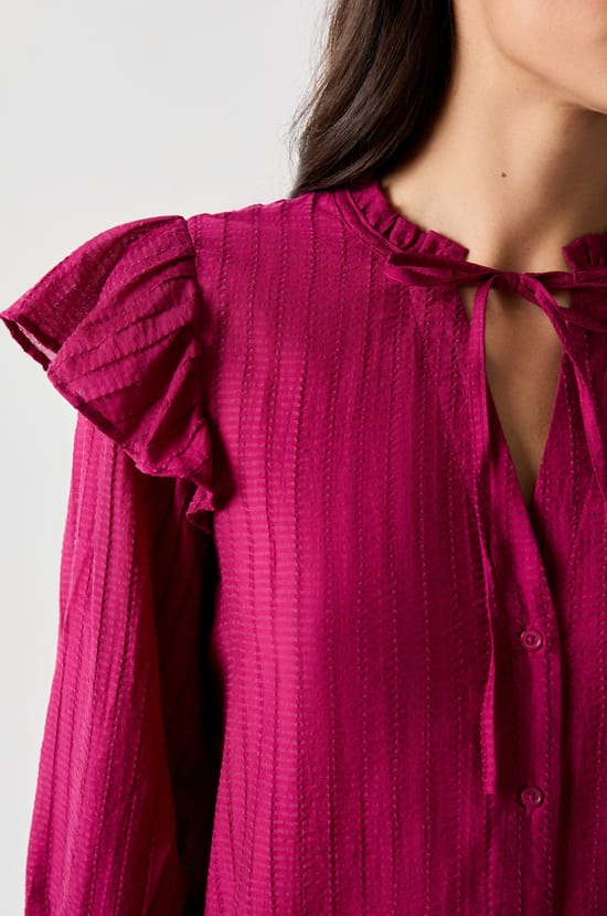 Long-sleeved shirt with ruffles;${refinementColor}