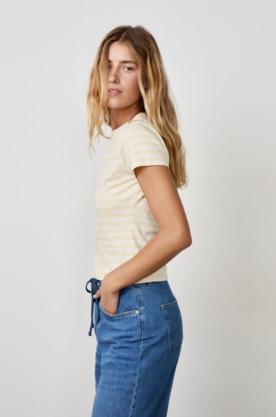 Striped short-sleeved cotton T-shirt;${refinementColor}