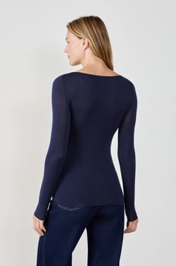 T-shirt manches longues col bateau en maille thermique;${refinementColor}