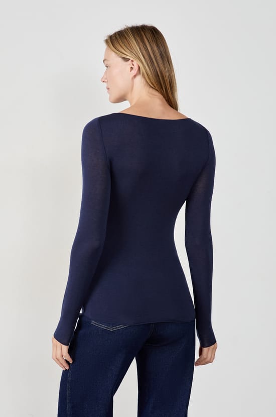 T-shirt manches longues col bateau en maille thermique;${refinementColor}
