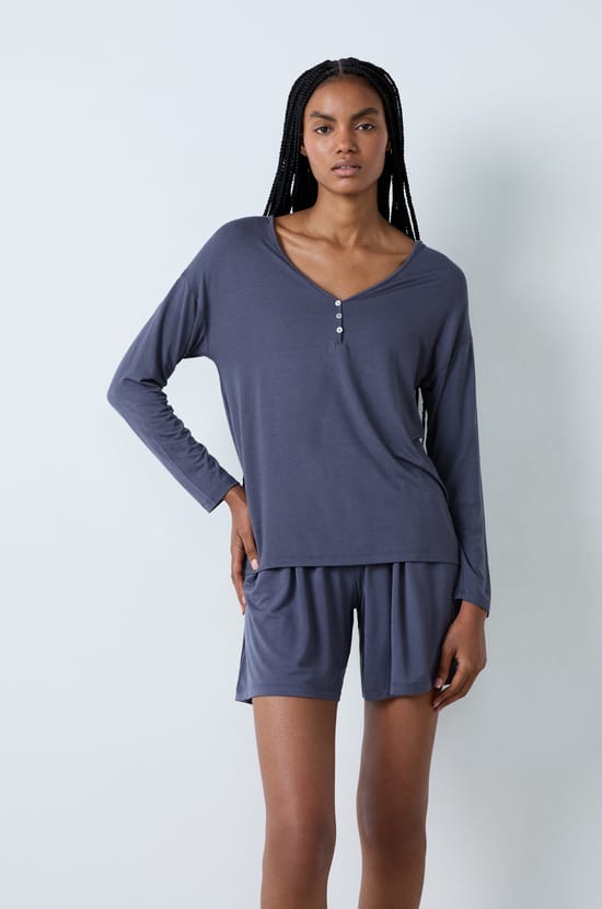 Long-Sleeved Modal Pajama T-Shirt;${refinementColor}