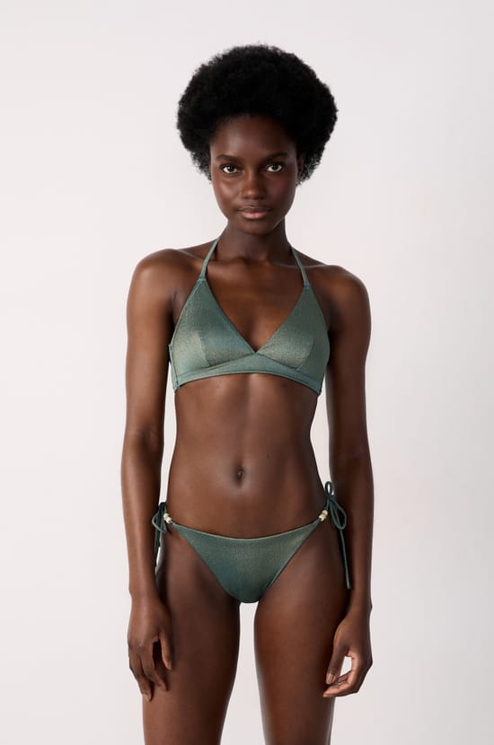 Glittery Triangle Bikini Top;${refinementColor}