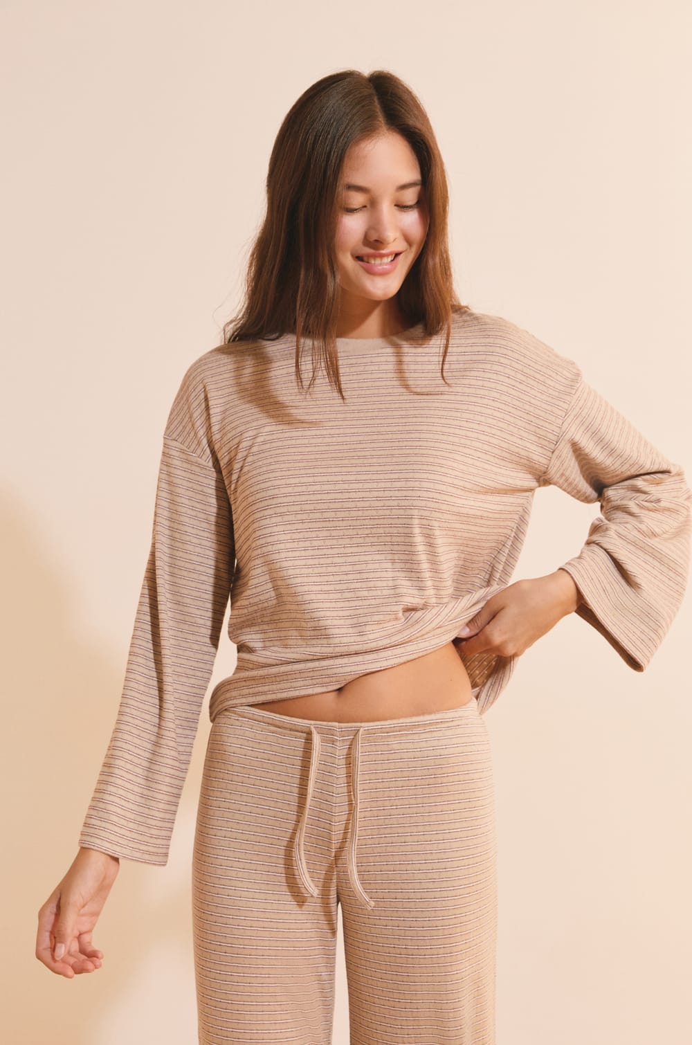 Sweatshirt de pyjama &agrave; rayures;${refinementColor}