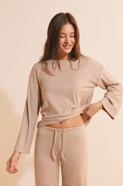Sweatshirt de pyjama &agrave; rayures;${refinementColor}