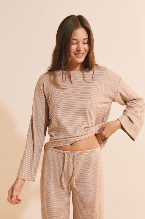 Sweatshirt de pyjama &agrave; rayures;${refinementColor}