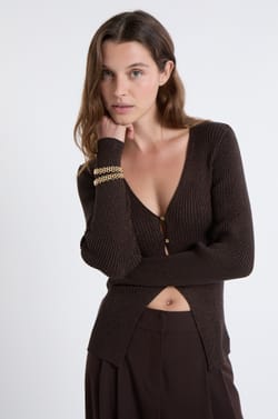 Cardigan irisé avec boutons dorés;${refinementColor}