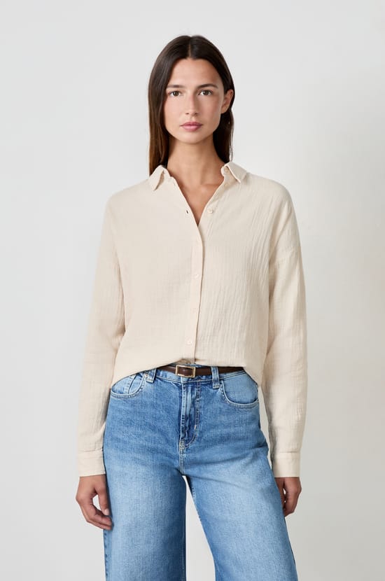 Long-sleeved cotton honeycomb shirt;${refinementColor}