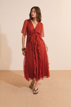 Robe midi manches courtes;${refinementColor}