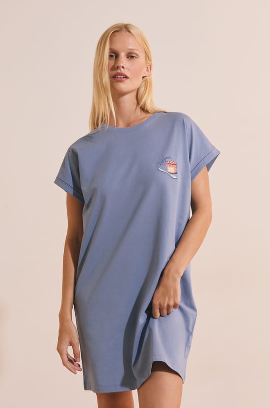 Chemise de nuit en coton avec motif;${refinementColor}