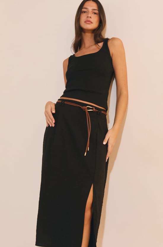 Jupe midi &agrave; fente;${refinementColor}