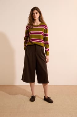 Pull col rond ray&eacute; 100% cachemire;${refinementColor}