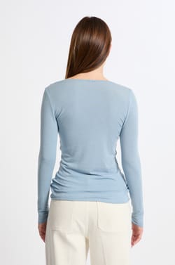 T-shirt thermique col V avec cachemire;${refinementColor}