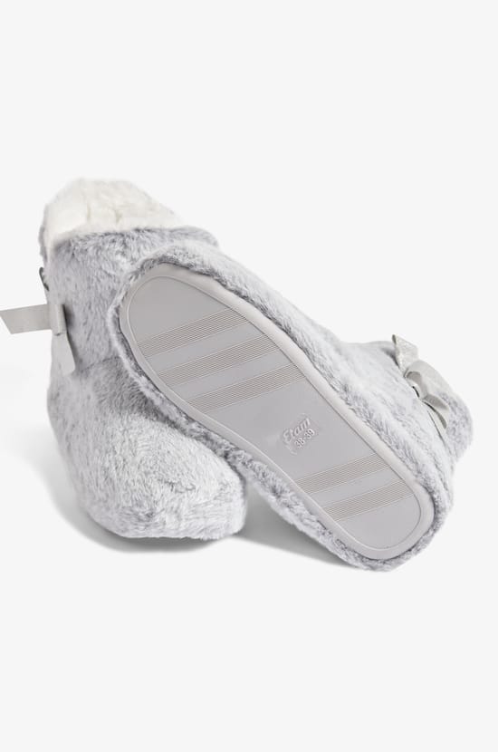 Lined Ankle Boot Slippers with Bow Details;${refinementColor}