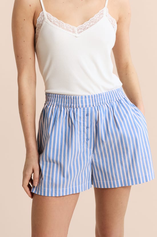 Striped Pyjama Shorts with Cotton;${refinementColor}