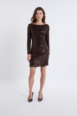 Long-sleeved sequin dress;${refinementColor}