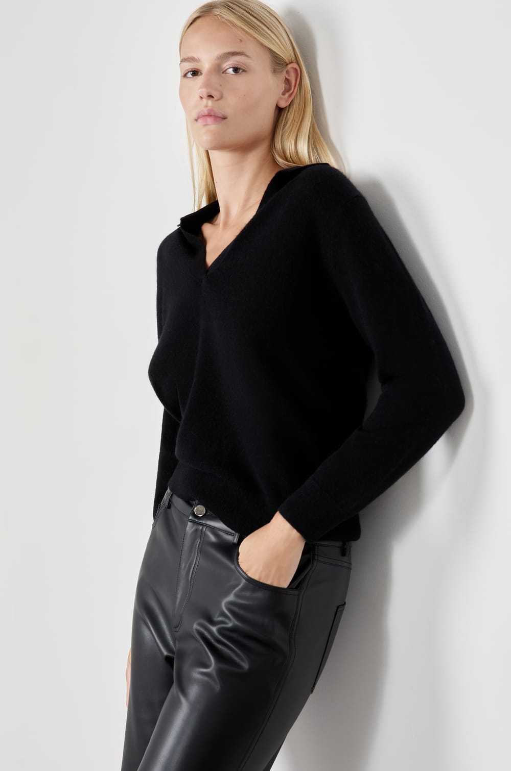 Pull col polo en cachemire;${refinementColor}
