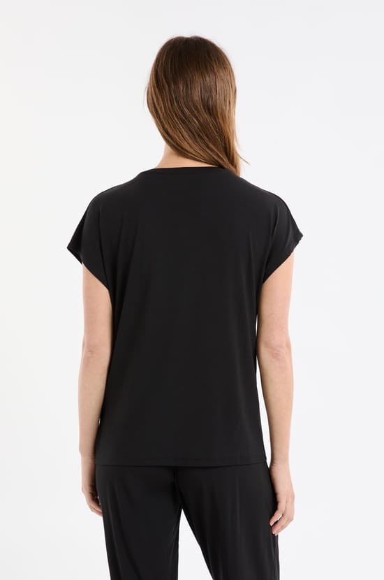 Top de manga corta liso de modal;${refinementColor}