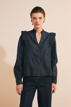 Blouse en jean &agrave; volants;${refinementColor}