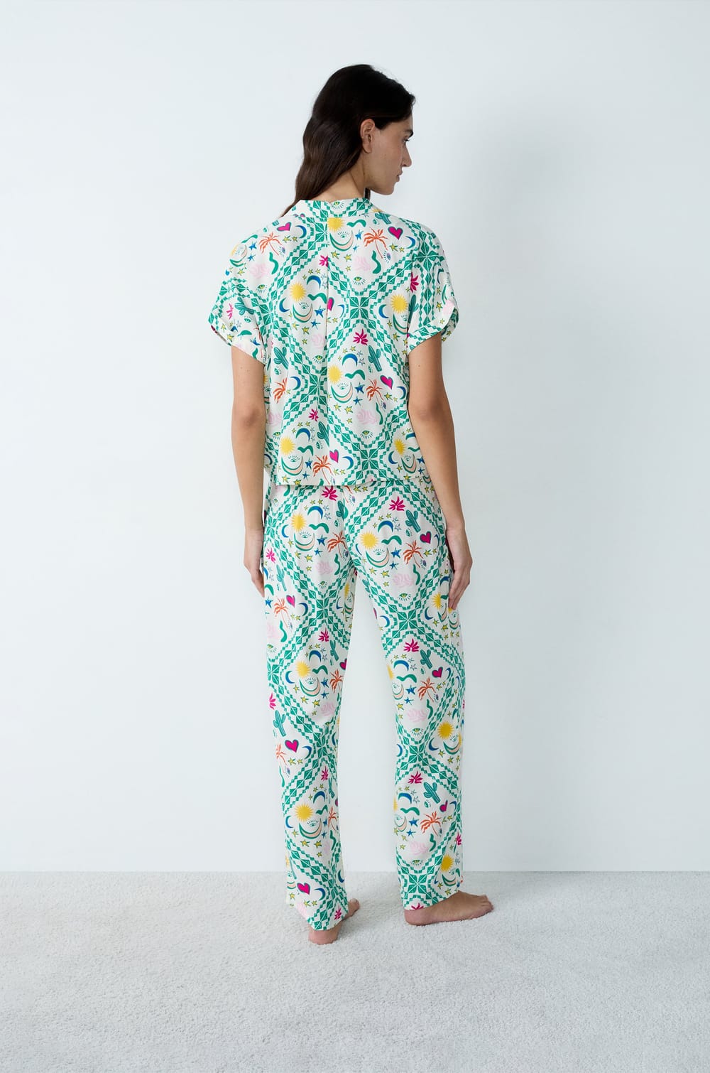 Camisa de pijama de manga corta estampada;${refinementColor}