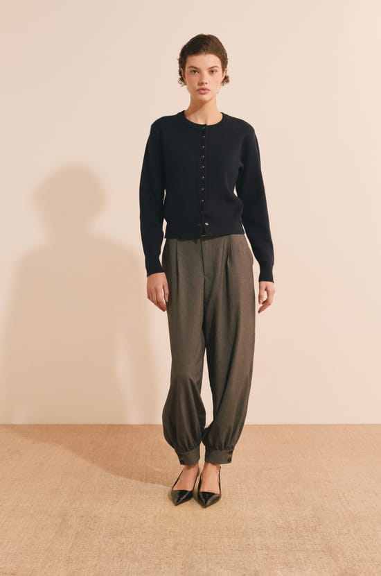 Cardigan col rond en maille;${refinementColor}