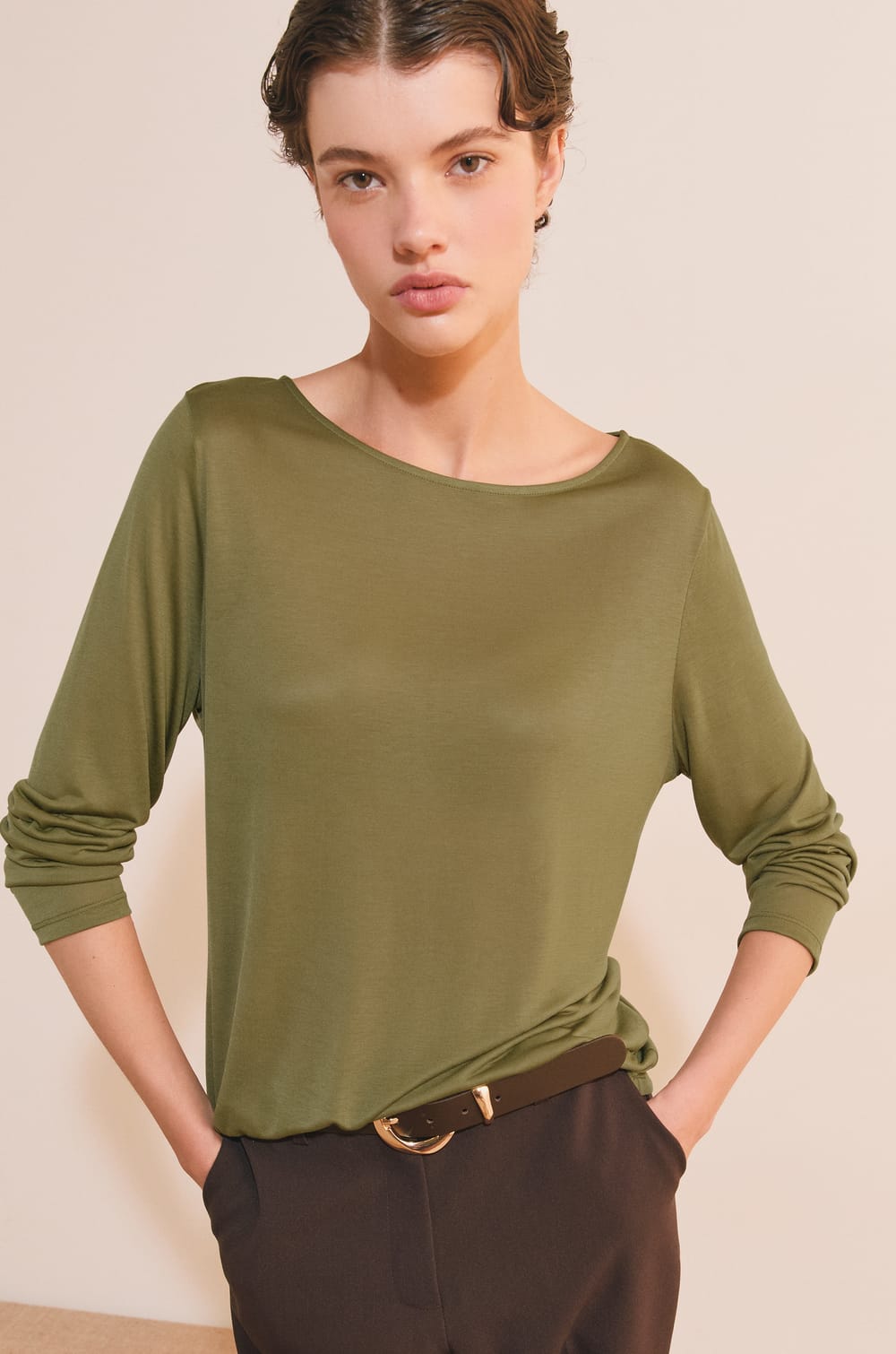 T-shirt col bateau manches longues;${refinementColor}