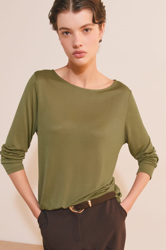 T-shirt col bateau manches longues;${refinementColor}