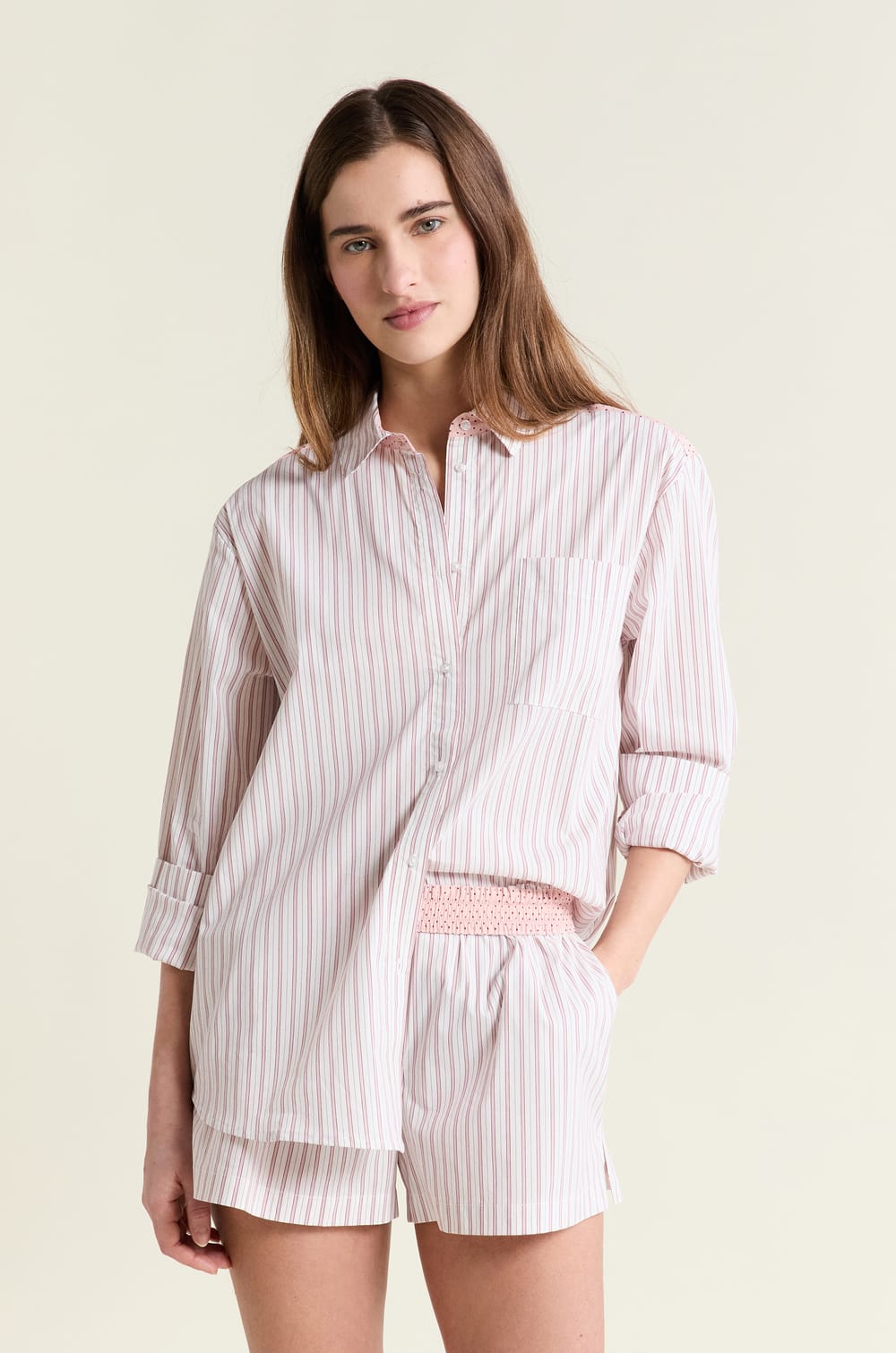 Short de pyjama &agrave; rayures avec coton;${refinementColor}