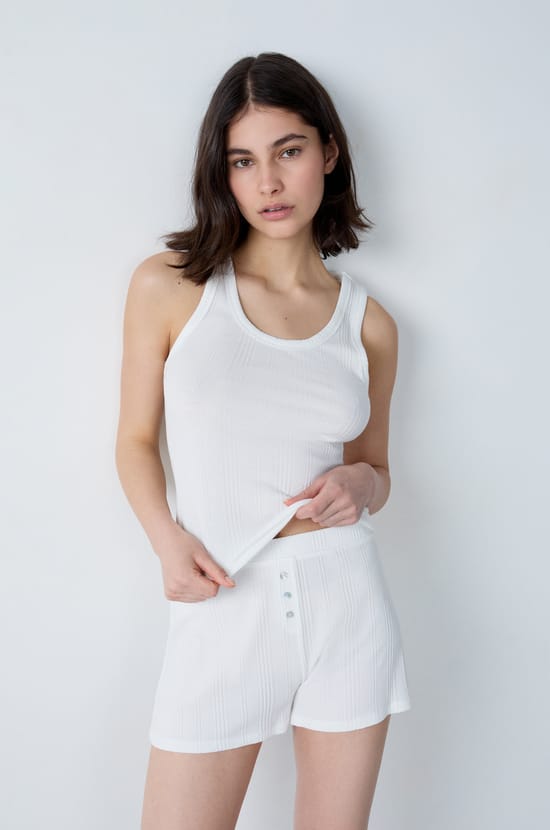 Ribbed Cotton Pajama Shorts;${refinementColor}