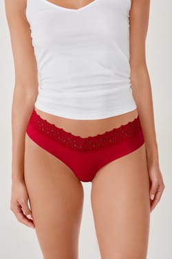 Hipster V-shape en microfibre et dentelle;${refinementColor}