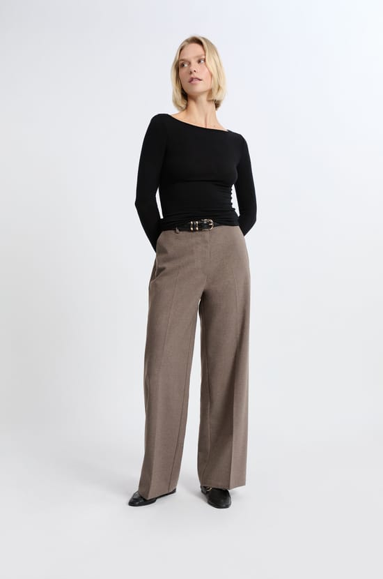 Boat neck t-shirt with wool;${refinementColor}