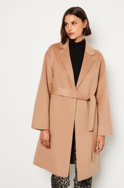 Manteau long ceinturé avec laine;${refinementColor}