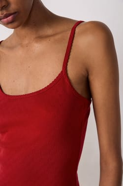 Nightdress with thin straps in cotton pointelle;${refinementColor}