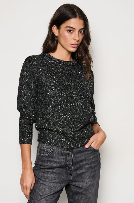 Pull col rond à paillettes;${refinementColor}