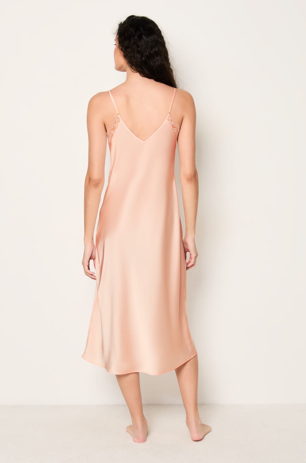 Long Satin Nightie With Lace Details;${refinementColor}