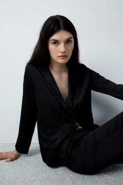 Satin Pyjama Shirt with Bow;${refinementColor}