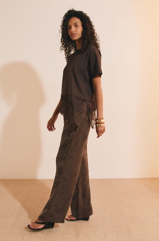 Pantalon fluide &agrave; motifs avec taille &eacute;lastiqu&eacute;e;${refinementColor}