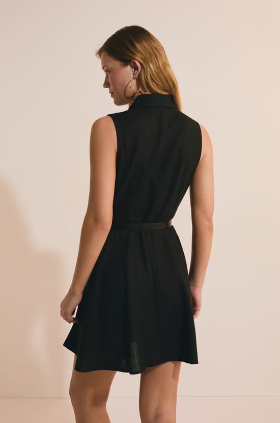 Robe courte sans manches avec lin;${refinementColor}