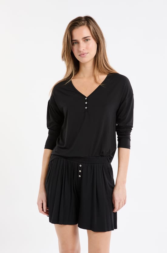 T-shirt de pyjama en modal manches longues;${refinementColor}