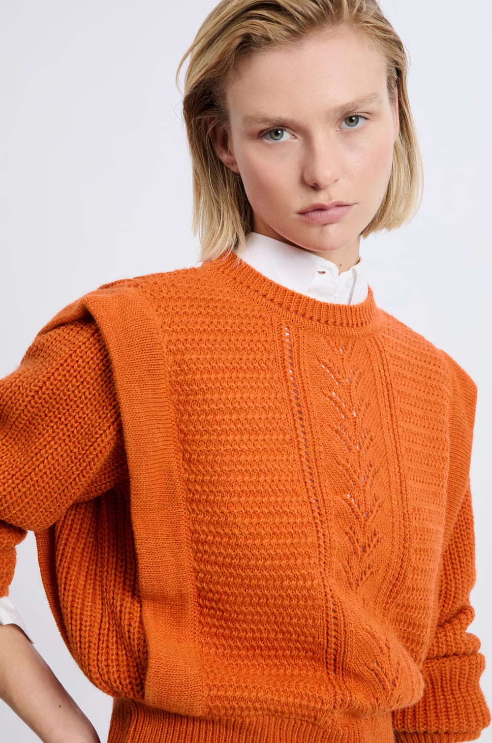 Sweater with Shoulder Details with Wool;${refinementColor}
