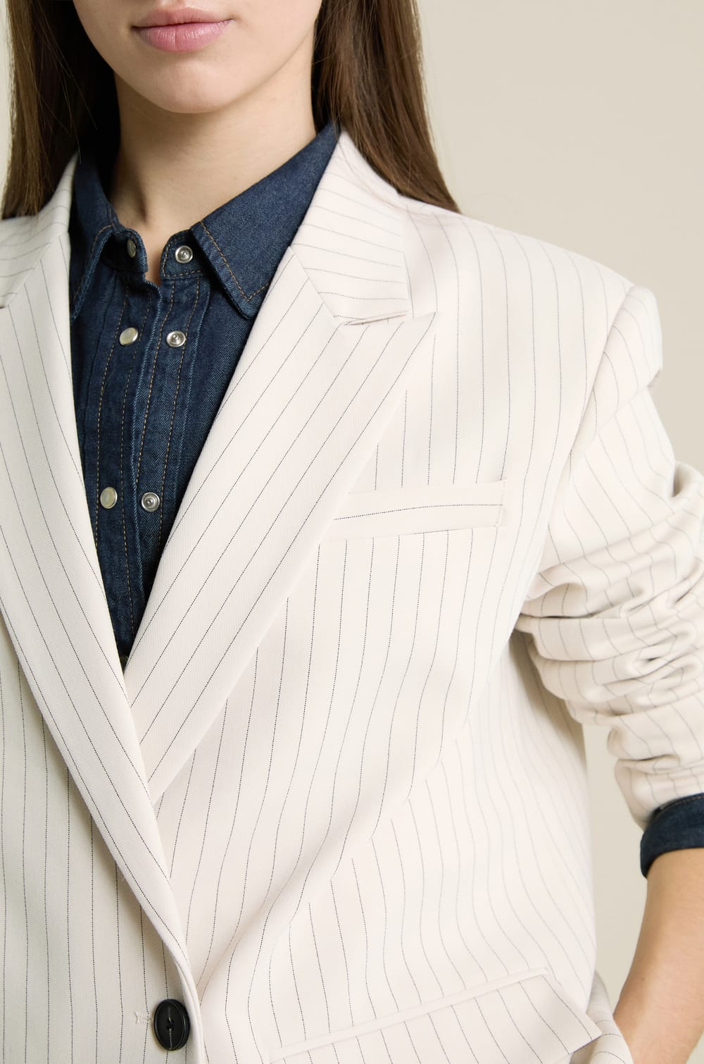Oversized Striped Blazer Jacket;${refinementColor}