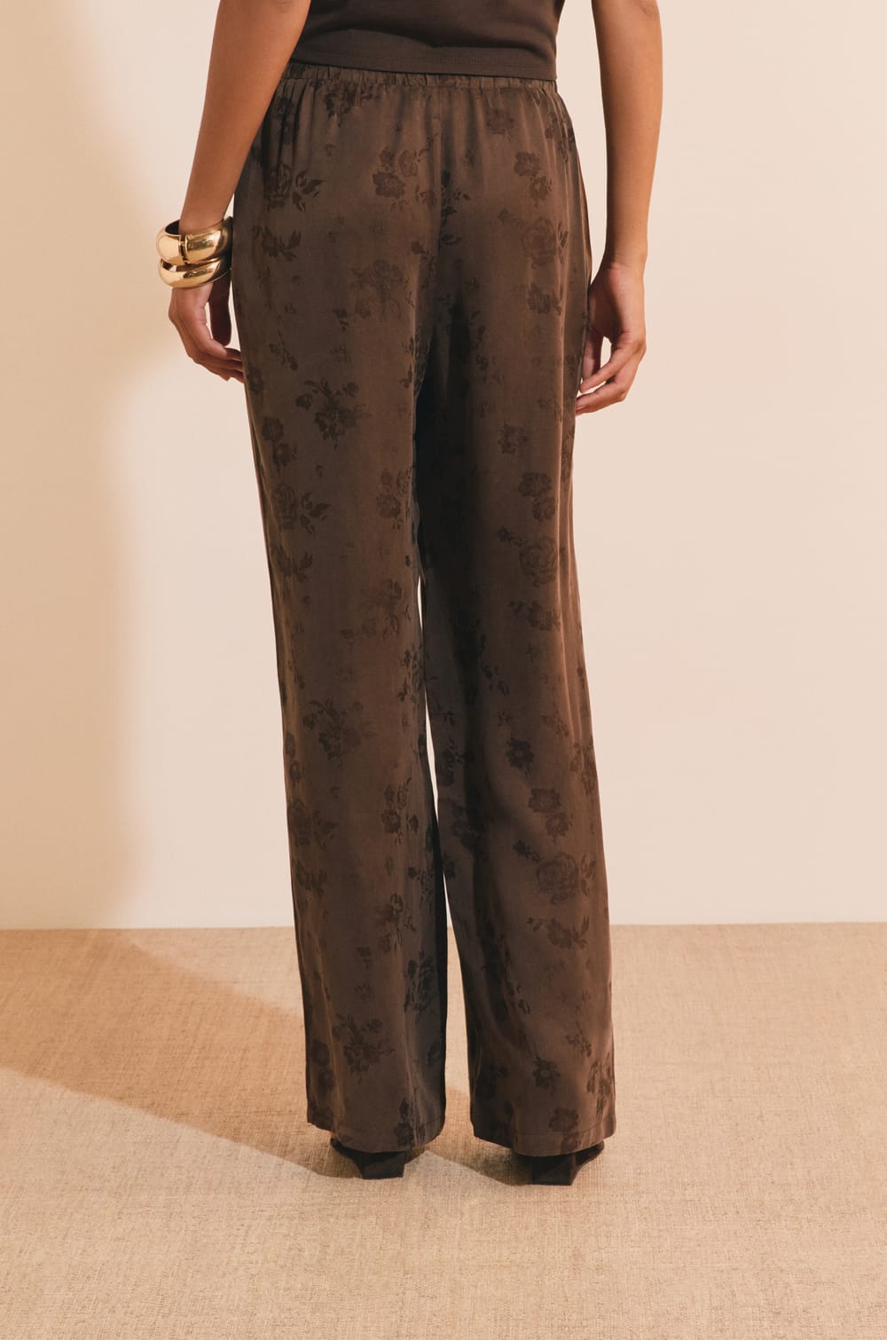 Pantalon fluide &agrave; motifs avec taille &eacute;lastiqu&eacute;e;${refinementColor}