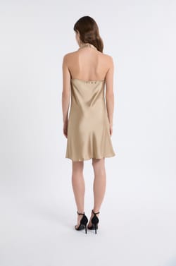 Satin Dress With Cowl Neck;${refinementColor}
