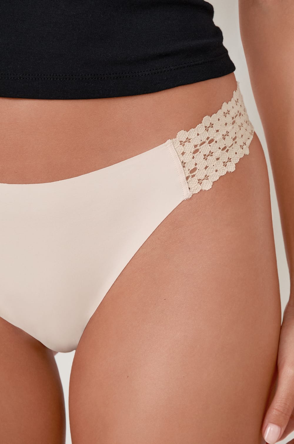 Microfiber And Lace Bikini;${refinementColor}