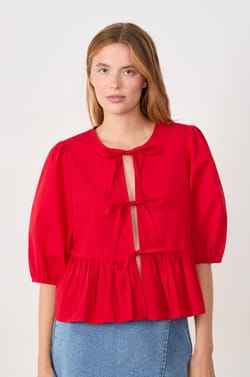 3/4 Sleeve Blouse with Ties;${refinementColor}