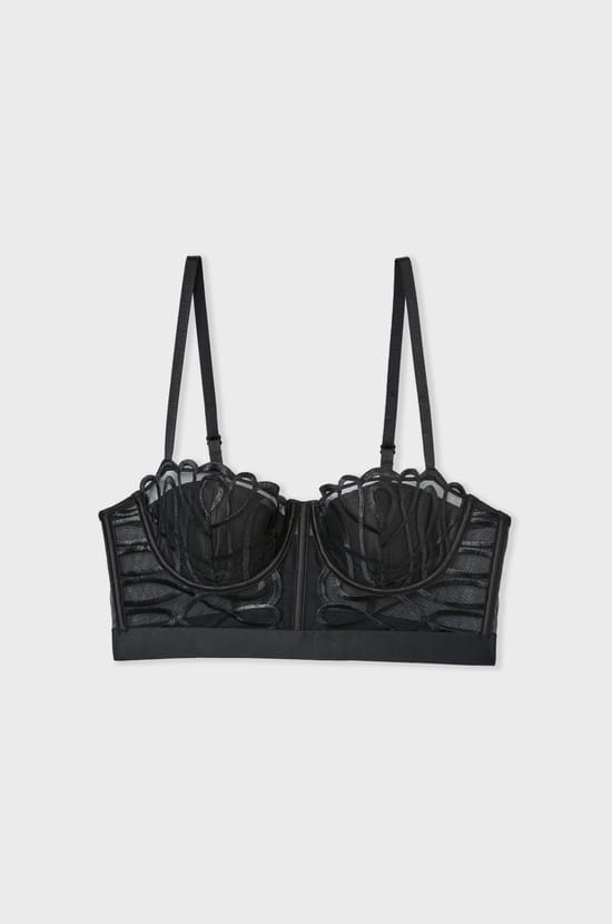 Bustier beha met dunne cups in satijn en borduurwerk;${refinementColor}