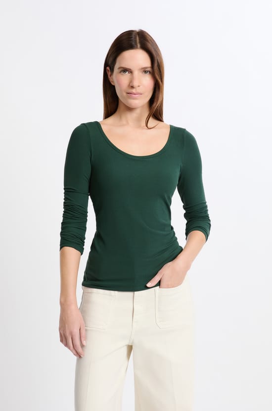 T-shirt manches longues col danseuse avec brassière intégrée;${refinementColor}