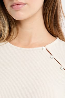 Ribbed Pyjama T-shirt with Buttons;${refinementColor}