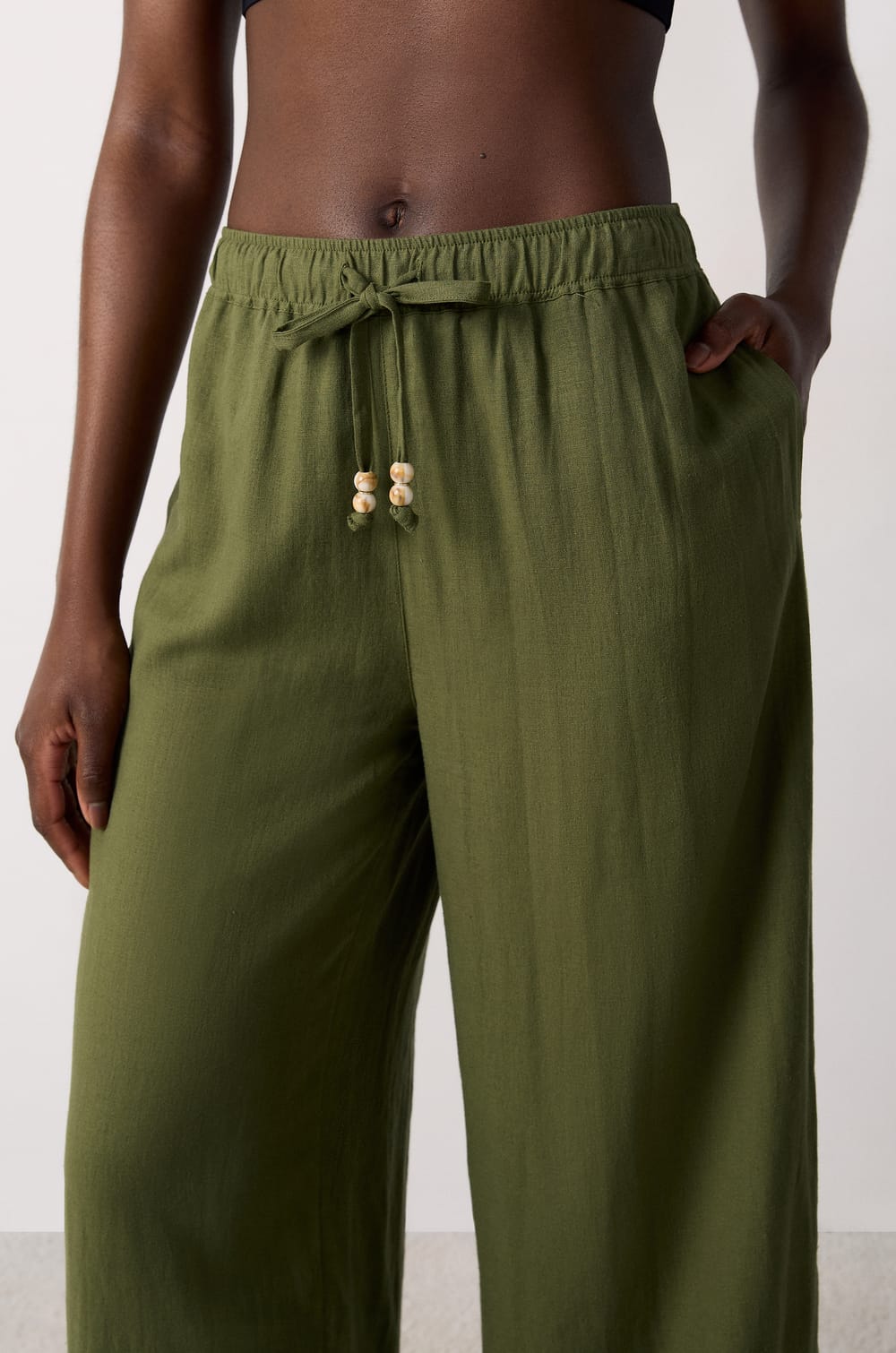 Pantalón de playa ancho de lino;${refinementColor}