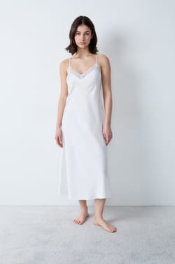 Long Satin Nightdress With Lace Details;${refinementColor}
