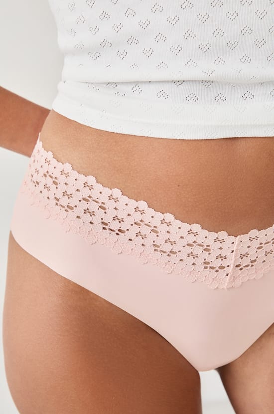 Hipster V-shape en microfibre et dentelle;${refinementColor}